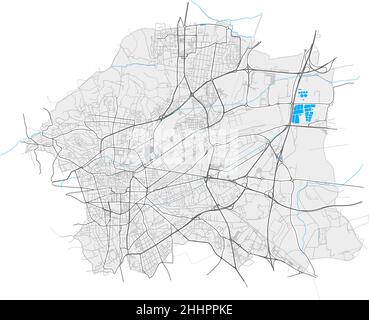 Clermont-Ferrand, Puy-de-Dôme, France carte vectorielle haute résolution avec frontières de la ville et chemins modifiables.Contours blancs pour les routes principales.Nombreux détails Illustration de Vecteur