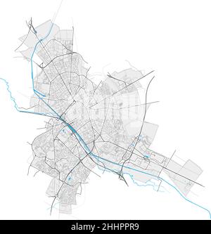 Reims, Marne, France carte vectorielle haute résolution avec frontières de la ville et chemins modifiables.Contours blancs pour les routes principales.Beaucoup de chemins détaillés.Merde bleu Illustration de Vecteur