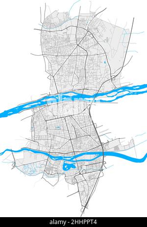 Tours, Indre-et-Loire, France carte vectorielle haute résolution avec limites de la ville et chemins modifiables.Contours blancs pour les routes principales.Beaucoup de chemins détaillés. Illustration de Vecteur