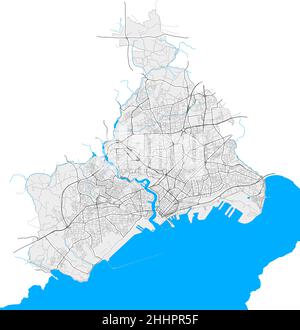 Brest, Finistère, France carte vectorielle haute résolution avec limites de la ville et chemins modifiables.Contours blancs pour les routes principales.Beaucoup de chemins détaillés.Bleu Illustration de Vecteur