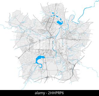 Carte vectorielle haute résolution Plzen, Tchéquie avec limites de la ville et chemins modifiables.Contours blancs pour les routes principales.Beaucoup de chemins détaillés.Formes bleues et Illustration de Vecteur