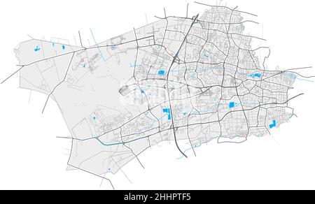 Mérignac, Gironde, France carte vectorielle haute résolution avec frontières de la ville et chemins modifiables.Contours blancs pour les routes principales.Beaucoup de chemins détaillés.Bleu Illustration de Vecteur