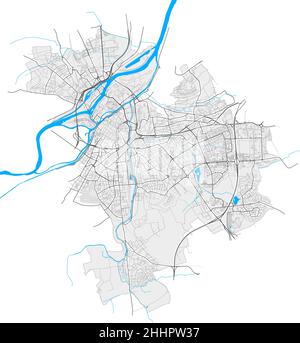 Metz, Moselle, France carte vectorielle haute résolution avec frontières de la ville et chemins modifiables.Contours blancs pour les routes principales.Beaucoup de chemins détaillés.SHA. Bleu Illustration de Vecteur