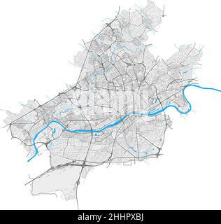 FrankfurtamMain, Hesse, Allemagne carte vectorielle haute résolution avec limites de ville et chemins modifiables.Contours blancs pour les routes principales.Beaucoup de chemins détaillés Illustration de Vecteur