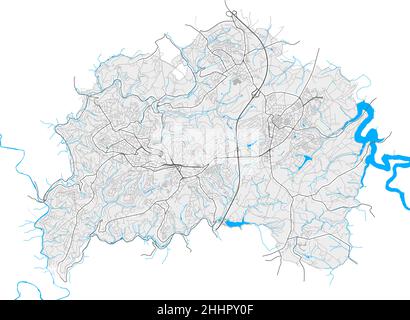 Remscheid, Rhénanie-du-Nord-Westphalie, Allemagne carte vectorielle haute résolution avec frontières de la ville et chemins modifiables.Contours blancs pour les routes principales.Beaucoup de dètes Illustration de Vecteur