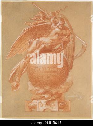 Le temps du père sur un globe; Design pour une horloge 19th siècle Albert-Ernest Carrier-Belleuse Français.Le temps du père sur un globe; Design for a Clock.Albert-Ernest Carrier-Belleuse (français, Anizy-le-Château 1824–1887 Sèvres).19th siècle.Craie rouge, rehauie de craie blanche, touches de craie noire.Mises en plan Banque D'Images