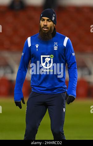 Lewis Grabban #7 de la forêt de Nottingham pendant l'échauffement avant le match, le 1/25/2022.(Photo de Craig Thomas/News Images/Sipa USA) crédit: SIPA USA/Alay Live News Banque D'Images