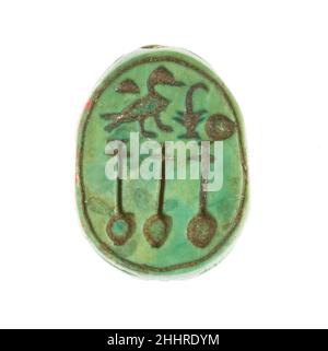 Scarab inscrit pour la fille du roi Neferure ca.1479–1458 C.-B. Nouveau Royaume.Scarab inscrit pour la fille du roi Neferure. CA.1479–1458 C.-B.Stéatite (émaillée).Nouveau Royaume.D'Égypte, haute Égypte, Thèbes, Deir el-Bahri, Temple de Hatshepsut,Dépôt de fondation 7 (G), fouilles de la MMA, 1926–27.Dynastie 18 Banque D'Images