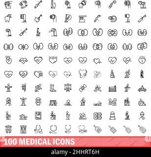 ensemble de 100 icônes médicales. Illustration de 100 icônes médicales ensemble de vecteurs isolé sur fond blanc Illustration de Vecteur