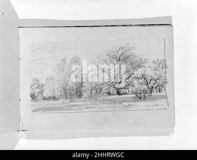 Paysage avec arbres (de Sketchbook VII) 1886 William Trost Richards American ce carnet contient quarante-six dessins en graphite et en encre, principalement des sujets de paysage et de mer de la Nouvelle-Angleterre.L’ajout par Richards à la collection du Musée de ce livre et d’un autre (1992,2.2) de sujets du paysage du Nord-Ouest du Pacifique complète virtuellement une représentation de l’éventail de la réalisation graphique de l’artiste.Les livres sont remarquables à la fois pour les compositions très finies et pour les pages de notes rapides probablement prises pendant les promenades à travers la campagne.Les pages témoignent de Richard» Banque D'Images