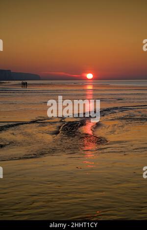 Coucher de soleil en baie de somme, Ault, Onival, le Hourdel Banque D'Images