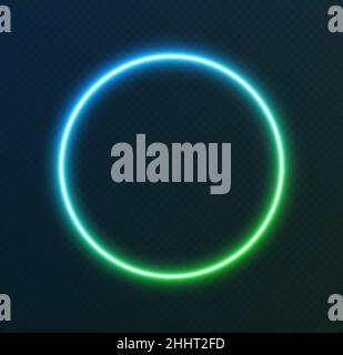 Cercle néon dégradé, bordure bleu-vert brillante isolée sur fond sombre. Illustration de Vecteur