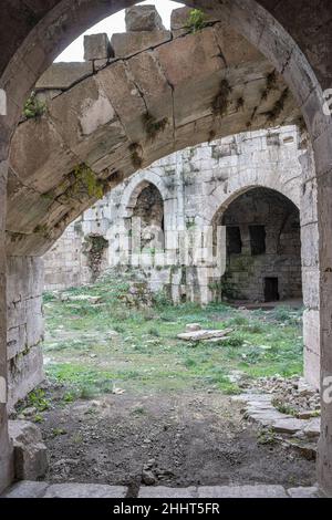 Ruines du château de krak de chevalier, Syrie Banque D'Images