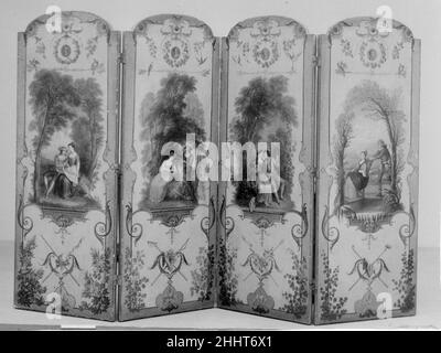 Le four Seasons deuxième quart de 18th siècle après une composition d'Antoine Watteau Français les gravures de Boucher après Watteau qui ont inspiré cet écran apparaissent dans les œuvres de Watteau, 'l'oeuvre..Gravé d'après ses tableaux et dessins d'origine.Par les Soins de M. de Julienne', Paris, s.d. vol. 3, pl.56-60 (pour un exemple, voir 28,113 dans le département des estampes et dessins du Metropolitan Museum).Le four Seasons.D'après une composition d'Antoine Watteau (français, Valenciennes 1684–1721 Nogent-sur-Marne) gravée par Boucher.Français. Deuxième quart de 18th siècle.Toile, peinte Banque D'Images
