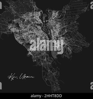 Kiev Kiev Kiev carte de la ville en noir et blanc.Illustration vectorielle, Kiev Kiev carte échelle de gris poster.Carte des rues avec vue sur les routes et la région métropolitaine. Illustration de Vecteur