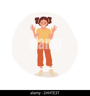 Illustration vectorielle isolée surprise.Fille surprise avec les grands yeux se sentant bonheur, enfant choqué, psychologie des gens, développement socio-émotionnel, vecteur de dessin animé d'état étonné. Illustration de Vecteur