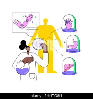 Illustration vectorielle abstraite de concept d'organes développés en laboratoire.Cellules souches cultivées en laboratoire, organes bioartificiels, parties artificielles du corps humain, greffe croissante en laboratoire, métaphore abstraite de bio-ingénierie. Illustration de Vecteur