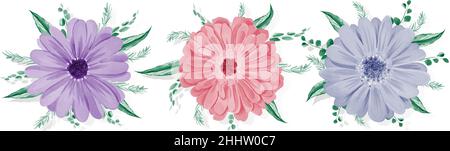 Ensemble de fleurs de gerbera colorées isolées sur fond blanc Illustration de Vecteur