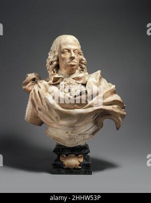 Cosimo III de' Medici (1642–1723), Grand-Duc de Toscane ca.1680–82 Giovanni Battista Foggini Italien ces bustes de père et de fils, sculptés de façon fusion (voir aussi 1993.332.2) sont certainement les plus beaux exemples du style portrait de G. B. Foggini, le sculpteur de premier plan du Baroque florentin.Alors que de forts échos de Bernini date la création de la paire peu après le retour du jeune artiste de Rome, ils montrent déjà le talent de Foggini pour la représentation de l'opulence matérielle qui lui a valu le poste de sculpteur de cour Medici.Les contrastes dynamiques abondent : les cravats fragiles en dentelle et les ma somptueuses Banque D'Images