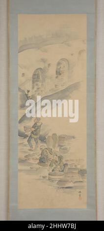 La fabrication de la céramique première moitié du the19th siècle Eiraku Hozen Hozen, le maître de la onzième génération de la famille Nishimura, a appris les techniques de la poterie à Kyoto et a produit des ustensiles de thé prisés par la famille Sen de maîtres de thé.Après 1827, il a scellé ses œuvres comme « Eiraku ».Il a produit une variété de produits de haute qualité, la plupart d'entre eux des commandes spéciales, y compris de la porcelaine bleue et blanche, des copies de porcelaine chinoise, et des œuvres de style Cochin (K?chi ware) avec des glaçures polychromes.L'une de ses techniques de signature était l'application délicate des motifs d'or de surglaçure (kinrande) sur le sol rouge.En outre, Hoze Banque D'Images