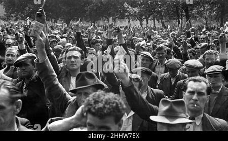 Grève des dockers 1948.Réunion de masse des dockers dans le parc Victoria.12th juillet 1948. Banque D'Images