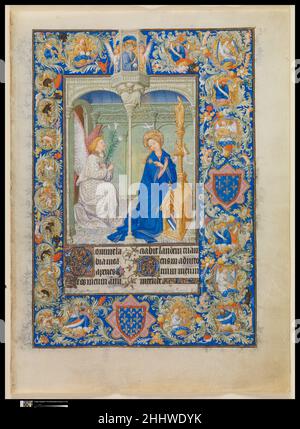 Les belles heures de Jean de France, duc de Berry 1405–1408/1409 les Frères Limbourg Franco-Netherlandish créés entre 1405 et 1408 ou 1409, probablement à Paris, les belles heures,Ou de belles heures, un livre de dévotion privé, est l'un des manuscrits les plus somptueux à nous avoir fait tomber du Moyen-âge.Commandé par Jean de France, duc de Berry des frères Limbourg, les artistes les plus doués de leur temps, c'est le seul manuscrit qu'ils ont réalisé dans son intégralité.Le texte richement illustré est renforcé par sept cycles d'image sans précédent consacrés aux figures chrétiennes o Banque D'Images