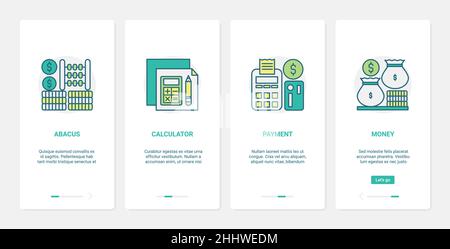 Illustration des méthodes de financement du comptage de l'argent. UX, UI Onboarding mobile application page écran défini avec la technologie en ligne de la ligne financière à c Illustration de Vecteur