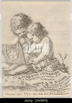 Planche 1: Deux enfants assis sur le sol, l'enfant sur le dessin droit tandis que l'enfant sur la gauche tenant l'album, la page de titre de 'The Book for Learning to Draw' (Livre pour l'apprentissage à dessiner) ca.1649 Stefano della Bella Italien.Planche 1: Deux enfants assis sur le sol, l'enfant sur le dessin à droite tandis que l'enfant sur la gauche tient l'album, la page de titre de 'The Book for Learning to Draw' (Livre pour l'apprentissage à dessiner) 412317 Banque D'Images