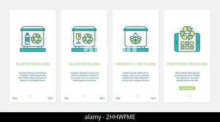 Zéro déchet, technologie de recyclage écologique des déchets pour sauver l'illustration de vecteur écologique. UX, UI Onboarding mobile application page Screen Set avec line recycle plast Illustration de Vecteur