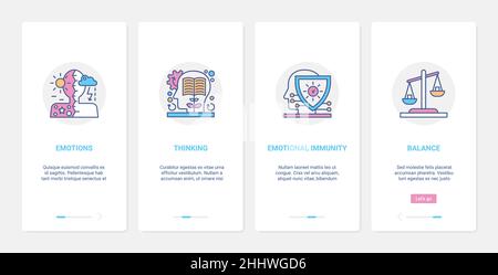 Illustration du vecteur du concept de profil de la tête humaine, d'émotions et d'équilibre de pensée.UX, UI Onboarding mobile application page écran set avec ligne émotive immuni Illustration de Vecteur