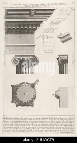 Cornice et colonne du Temple de Fortuna virilis (Tempio della Fortuna virile), de 'le Antichità Romane' 1756 Giovanni Battista Piranesi Italien.Corniche et colonne du temple de Fortuna virilis (Tempio della Fortuna virile), de 'le Antichità Romane' 416063 Banque D'Images