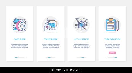 Gestion d'entreprise, illustration du vecteur de concept d'exécution de la coordination du temps. UX, écran de page d'application mobile d'intégration d'interface utilisateur avec tâche de coordination de ligne Illustration de Vecteur