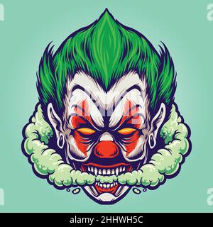 Head Joker Smoking joint Cloud Vector illustrations pour votre travail logo, t-shirt de mascotte, autocollants et étiquettes, poster, cartes de vœux Illustration de Vecteur