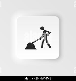 Homme avec pelle et colline de sable icône neumorphe.Outils de construction icônes neuporphiques ensemble universel pour web et mobile sur fond blanc Illustration de Vecteur