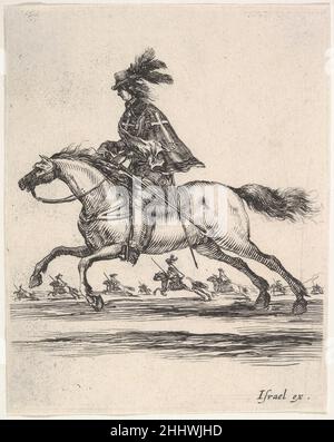 Un mouskateur galant vers la gauche, d'autres cavaliers galant vers la gauche en arrière-plan, de 'divers exercices de cavalerie' (Diversets exerçes de cavalerie) ca.1642–45 Stefano della Bella Italien.Un mouscatier galopant vers la gauche, d'autres cavaliers galopant vers la gauche en arrière-plan, de 'divers exercices de cavalerie' (Diversets exerçes de cavalerie) 410811 Banque D'Images