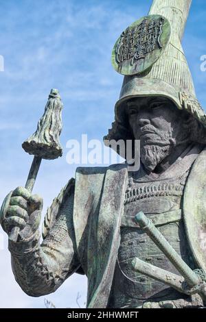 Nagoya, Japon – 20 octobre 2019 : une statue de Kato Kiyomasa, un daimyo japonais des périodes Edo et un constructeur expert du château de Nagoya.Nagoya.Japon Banque D'Images