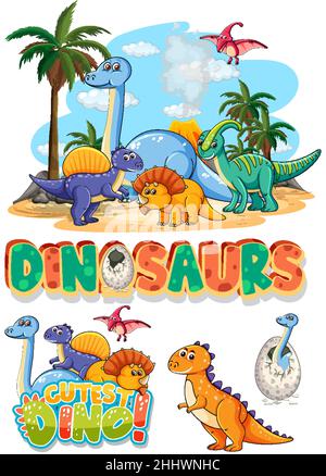 Illustration de personnages de dessin animé de dinosaurus mignons Illustration de Vecteur