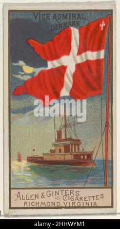 Vice Admiral, Danemark, de la série Naval Flags (N17) pour Allen & Ginter cigarettes Brands ca.1888 cartes Allen & Ginter American Trade de la série « Naval Flags » (N17), émises vers.1888 par lot de 50 cartes pour promouvoir les cigarettes Allen & Ginter.Vice Admiral, Danemark, de la série Naval Flags (N17) pour Allen & Ginter cigarettes Brands 408505 Banque D'Images
