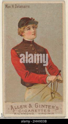 H. Delamarre, de la série Racing Colors of the World (N22a) pour Allen & Ginter cigarettes 1888 cartes Allen & Ginter American Trade de la série Racing Colors of the World (N22a), émises en 1888 dans un jeu de 50 cartes pour promouvoir les cigarettes Allen & Ginter.La série a été publiée en deux variantes.N22a inclut un bord blanc autour du périmètre de chaque carte et N22b ne le fait pas.H. Delamarre, de la série Racing Colors of the World (N22a) pour Allen & Ginter cigarettes 409335 Banque D'Images