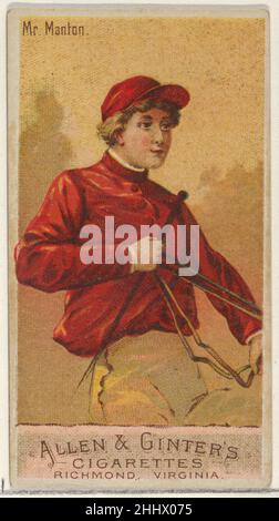 M. Manton, de la série Racing Colors of the World (N22a) pour Allen & Ginter cigarettes 1888 cartes Allen & Ginter American Trade de la série Racing Colors of the World (N22a), émises en 1888 dans un jeu de 50 cartes pour promouvoir les cigarettes Allen & Ginter.La série a été publiée en deux variantes.N22a inclut un bord blanc autour du périmètre de chaque carte et N22b ne le fait pas.M. Manton, de la série Racing Colors of the World (N22a) pour Allen & Ginter cigarettes 409359 Banque D'Images