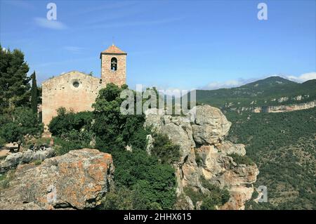 Église de Santa Maria à Siurana dans la région de Priorat dans la province de Tarragone, Catalogne, Espagne Banque D'Images