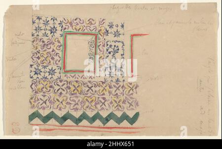 Un mur décoré de carreaux espagnols 1832 Eugène Delacroix les aquarelles françaises étaient encore lourdes à utiliser à l'extérieur du studio à cette date, de sorte que Delacroix ajoutait souvent des notes sur la couleur à ses croquis en graphite pour référence ultérieure.Il a utilisé ce processus pour exécuter ce dessin d'un mur de tuiles distinctives rapidement sur place et ensuite remplir soigneusement la conception avec aquarelle à un autre moment.Delacroix a adapté ce motif de carreaux dans l'un des tableaux les plus significatifs inspirés par sa visite en Afrique du Nord, "les femmes d'Alger dans leur appartement" (1834; Musée du Louvre), soulignant le rôle crucial du dessin Banque D'Images