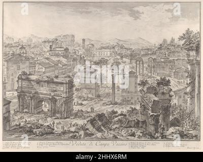 Le Forum Romanum, ou Campo Vaccino, du capitole, avec l'Arc de Septimus Severus en premier plan à gauche, le Temple de Vespian à droite, et le Colisée au loin (Veduta di Campo Vaccino) ca.1775 Giovanni Battista Piranesi Italien.Le Forum Romanum, ou Campo Vaccino, du capitole, avec l'Arc de Septimus Severus en premier plan à gauche, le Temple de Vespian à droite, et le Colisée au loin (Veduta di Campo Vaccino) 363433 Banque D'Images