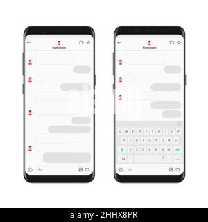 Modèle d'application de messagerie instantanée réaliste avec bulles de discussion et clavier. Scénario de boîtes de dialogue de maquette de scénario Illustration de Vecteur