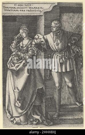 Tamar est sorti de la maison d'Amnon, de l'histoire d'Amnon et Tamar 1540 Heinrich Aldégraver Tamar allemand pleurant à gauche, alors qu'approché par le serviteur d'Amnon, qui se tient dans une porte à droite.Basé sur 2 Samuel 13:17.Plaque 3 d'une série de sept plaques avec l'histoire d'Amnon et Tamar.Tamar est sorti de la maison d'Amnon, de l'histoire d'Amnon et Tamar 428062 Banque D'Images