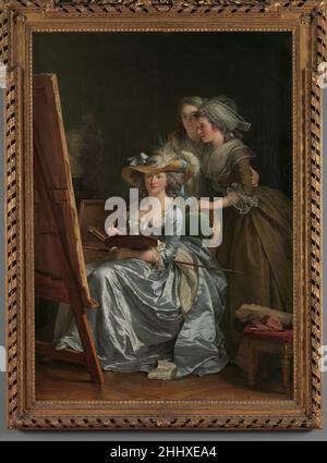 Autoportrait avec deux élèves, Marie Gabrielle Capet (1761–1818) et Marie Marguerite Carreaux de Rosemond (décédé en 1788) 1785 autoportrait d’Adélaïde Labille-Guiard français Labille-Guiard avec ses élèves Marie Gabrielle Capet et Marguerite Carreaux de Rosemont est l’une des images les plus remarquables de l’éducation artistique des femmes en Europe moderne.En 1783, lorsque Labille-Guiard et Elisabeth Vigée le Brun ont été admises à l'Académie Royale, le nombre de femmes artistes admissibles à l'adhésion a été limité à quatre.Cette toile, montrée avec grand succès au salon de 1785, a été interprétée comme Banque D'Images