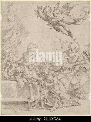 La Sainte famille avec les jeunes Jean-Baptiste et Saint Elizabeth, deux anges au-dessus de ca.1590–1610 Guido Reni Italien.La Sainte famille avec les jeunes Jean-Baptiste et Saint Elizabeth, deux anges au-dessus de 396941 Banque D'Images