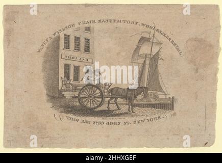 Fancy & Windsor chair Manufactory, Wholesale & Retail, Thomas Ash, n° 33 John Street, New York 1817 Asher Brown Durand American.Fancy & Windsor chair Manufactory, Wholesale & Retail, Thomas Ash, No. 33 John Street, New York 380794 artiste: Asher Brown Durand, American, Jefferson, New Jersey 1796?1886 Maplewood, New Jersey, artiste: Peter Maverick, American, New York 1780?1831 New York, artiste: P. Maverick, Durand & Co., American, 1817?1820,Fancy & Windsor chair Manufactory, Wholesale & Retail, Thomas Ash, No. 33 John Street, New York, 1817, gravure, plaque : 3 3/16 x 4 13/16 po.(8,1 x 12,2 Banque D'Images