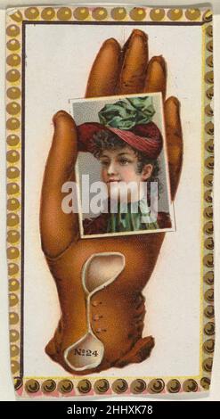 Numéro de carte 24, découpe de la bannière annonçant la série de gants d'opéra (G29) pour cigarettes Allen & Ginter ca.1890 publié par Allen & Ginter American Series G29 présente les découpes d'une bannière publicitaire sur le tabac émise par Allen & Ginter entre 1885 et 1890.Citant « The American Card Catalog » de Burdick : « les bannières sont des cintres en papier avec une reliure en métal sur les bords supérieur et inférieur.La taille populaire était d'environ 30 pouces de long mais quelques-uns mesuré sur cinq pieds de longueur... les compagnies de tabac ont été prolifiques annonceurs utilisant une procession constante de bannières, en particulier pour faire connaître leur insertion actuelle ca Banque D'Images