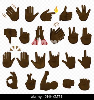 Jeu de gestes afro-américains noirs foncé signaux mains icônes symboles Illustration de Vecteur